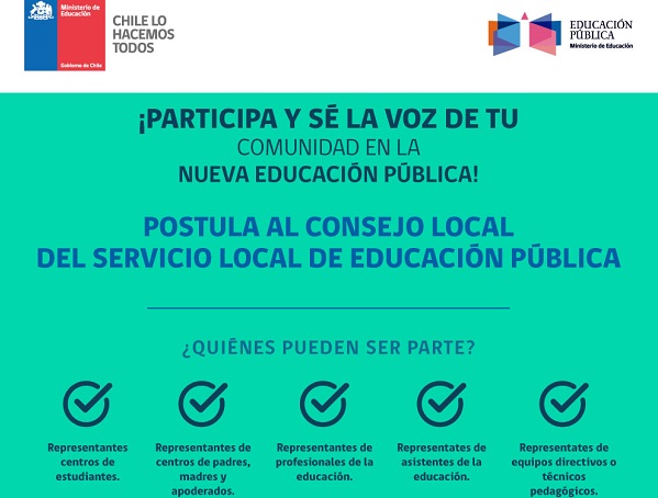 Convocatoria a postular al Consejo Local de Educación del Servicio Local de Educación Pública